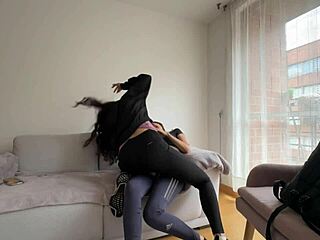 I paid my roomie the rent with some hot lesbian sex... we kissed, fingered, scissored in leggings at the gym, ya know?