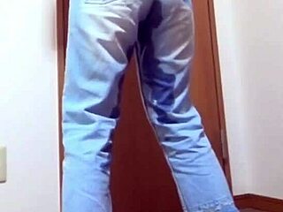 girl wets jeans while brother hogs the bathroom