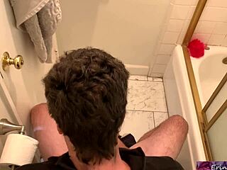 stepmom erin electra casually helps stepson cum in bathroom with her big natural tits exposed