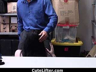 Black hair babe caught shoplifting underwear punished by domination in garage