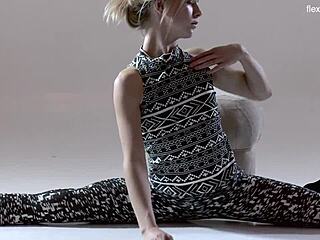 russian hot hairy gymnast rita mochalkina spreads flexible legs in gym