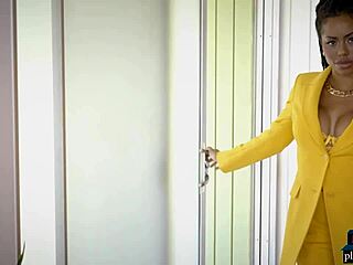 Curvy Black Milf Kira Noir Strips Out of Business Outfit Showing Big Ass and Tits