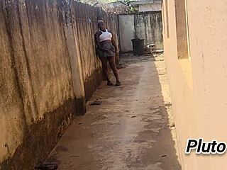 chubby ebony babe flashes big ass in shorts outdoors and takes big black cock doggystyle