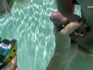 Cum sprays everywhere in the pool from Cruz's hardcore blowjobs underwater