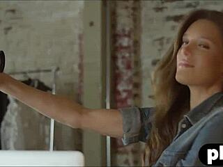 Perfect All Natural Babe Strips Naked to Pose and Expose Sexy Body with Big Tits and Tattoo