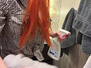 Real Cheating Redhead Wife Gives Blowjob and Rides Maid in Homemade POV Fuck