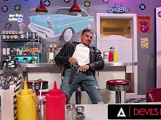 Customer Gets Caught Masturbating by Waitress Anna Claire Clouds Who Finishes with Deepthroat Blowjob, Doggystyle Fucking, and Facial Cumshot