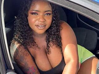 Big Ass Ebony Gets Fucked Through Hole In Tight Shorts During Car Wash Trip