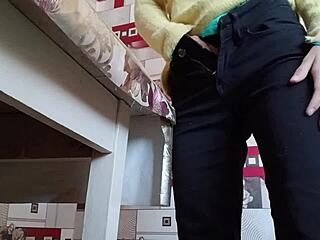 Stepsister Feels Overwhelmed By Intense Solo Masturbation On Desk In Tight Jeans Leading To Multiple Moaning Orgasms