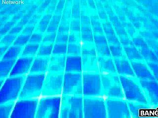 Blonde gets poolside creampie and facial cumshot on shaved pussy