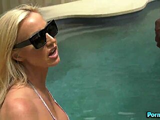 Blonde milf Sophia West gets loud fucking two big black cocks outdoors in threesome