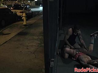 Petite teen with glasses sucks and rides cock in rough outdoor domination scene