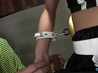 after cleaning the house this lovely maid found a guy who deepthroated her and made her cum hard