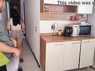 risky sex banging with my cuckold's best friend while he's in the bath as brazilian brunette housewife