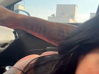 Uber Driver Gets Blowjob While Driving from Whore with Cum on Tits and Gaping Asshole in Pov Fucking