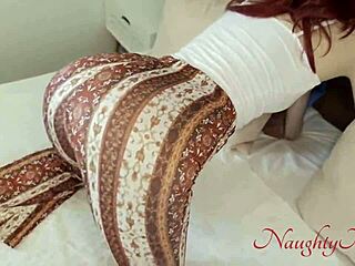 Curvy redhead step-mom stuck bent over bed gets big cock doggystyle creampie in tight pussy