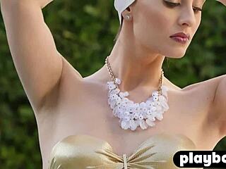 Hey, check out sexy small tits babe Melissa Jean stripping naked to expose her hot natural body outdoors