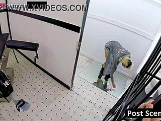 Asian blonde in latex gloves and miniskirt gets choked during deepthroat gagging fetish play. Panties spread for shaved pussy action with small tits tanned police role.