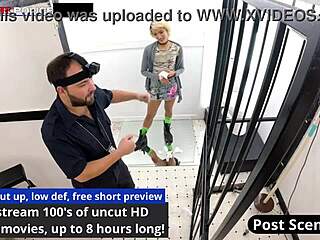 Asian blonde in latex gloves and miniskirt gets choked during deepthroat gagging fetish play. Panties spread for shaved pussy action with small tits tanned police role.