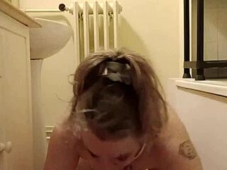 French housewife milf in bondage spanks herself with dildo during solo humiliation orgasm