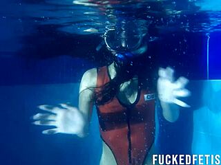 Helen Star Dives Underwater In Pool With Mask And Natural Tits