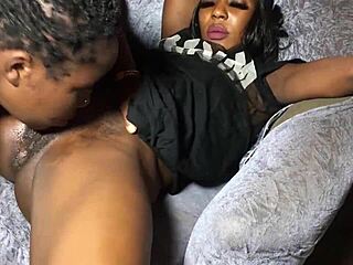 Ebony girlfriend licks juicy wet pussy like a real woman in lesbian sex