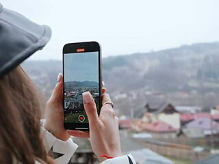 Brunette babe with braces sucks cock in car for public outdoor adventure.