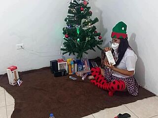 i'm this mature latina student getting my christmas dildo gifts, masturbating my big ass clit solo in uniform like a slutty old milf in homemade porn