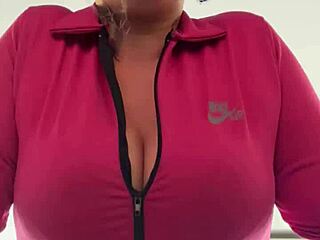 I'm at the gym in my hood training, horny as hell with sweat dripping on my tits.