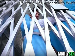 Stepdaughter gets intriguing 3some fuck from stepdad and stepbrother in costumes