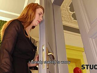 damn! curvy bimbo bombshell stuck in tiny doorway gets fucked doggystyle!