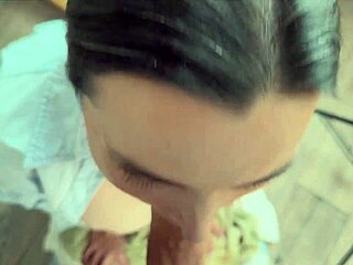 Pov close up blowjob leads to oral creampie with teasing brunette housewife next door