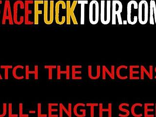 skinny brunette tempts rough upside-down monster cock facefuck pov