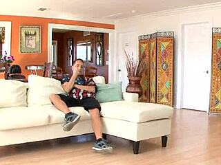 blonde teen deepthroats then rides monster cock in her shaved ass