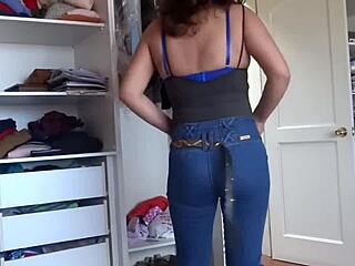 voyeur films busty latina stepmom stripping fingering her hairy pussy to orgasm