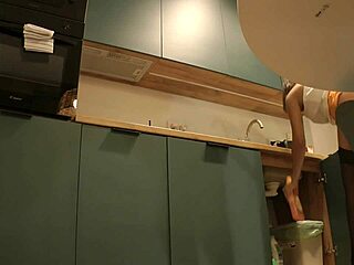 Cute Housewife Flashes Pussy Lips In High Heels Stockings Miniskirt Kitchen