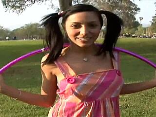 Stepdaughter's innocent pigtail face gets cum covered after public outdoor doggystyle fuck