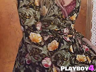 hot blonde milf strips lingerie outdoors then exposes petite pussy after amazing naked tease!