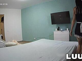 luuv two girls clean room in maid uniforms... turns into hot amateur flashing 😍👗