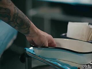 nurse offers dick back if patient licks her milky shaved pussy