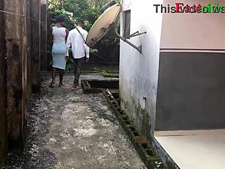 Chubby ebony bends over for BBC creampie outdoors