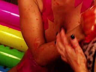 Eva, Charlie and Alyson dive into creamy food fetish play