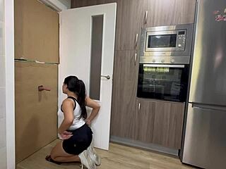 Cleaning kitchen i find cock through glory hole!