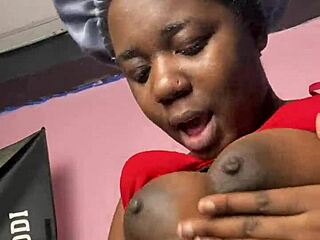 She loves her saggy natural tits in self balloon play