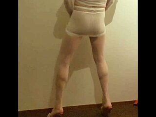 Crossdresser Maria White Nylon Pantyhose High Heels