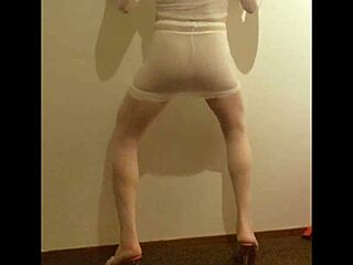 Crossdresser Maria White Nylon Pantyhose High Heels