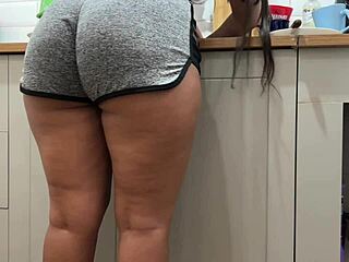 Curvy Brazilian teen's huge ass gaped by stepdad in kitchen play