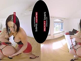 two fetish milfs in latex heels double team guy hard