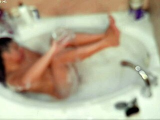 solo boy bubbles up naked in bath playing with feet fetish