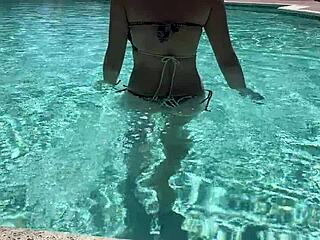 bikini milf's pool hangout sparks hot outdoor mommy fantasies